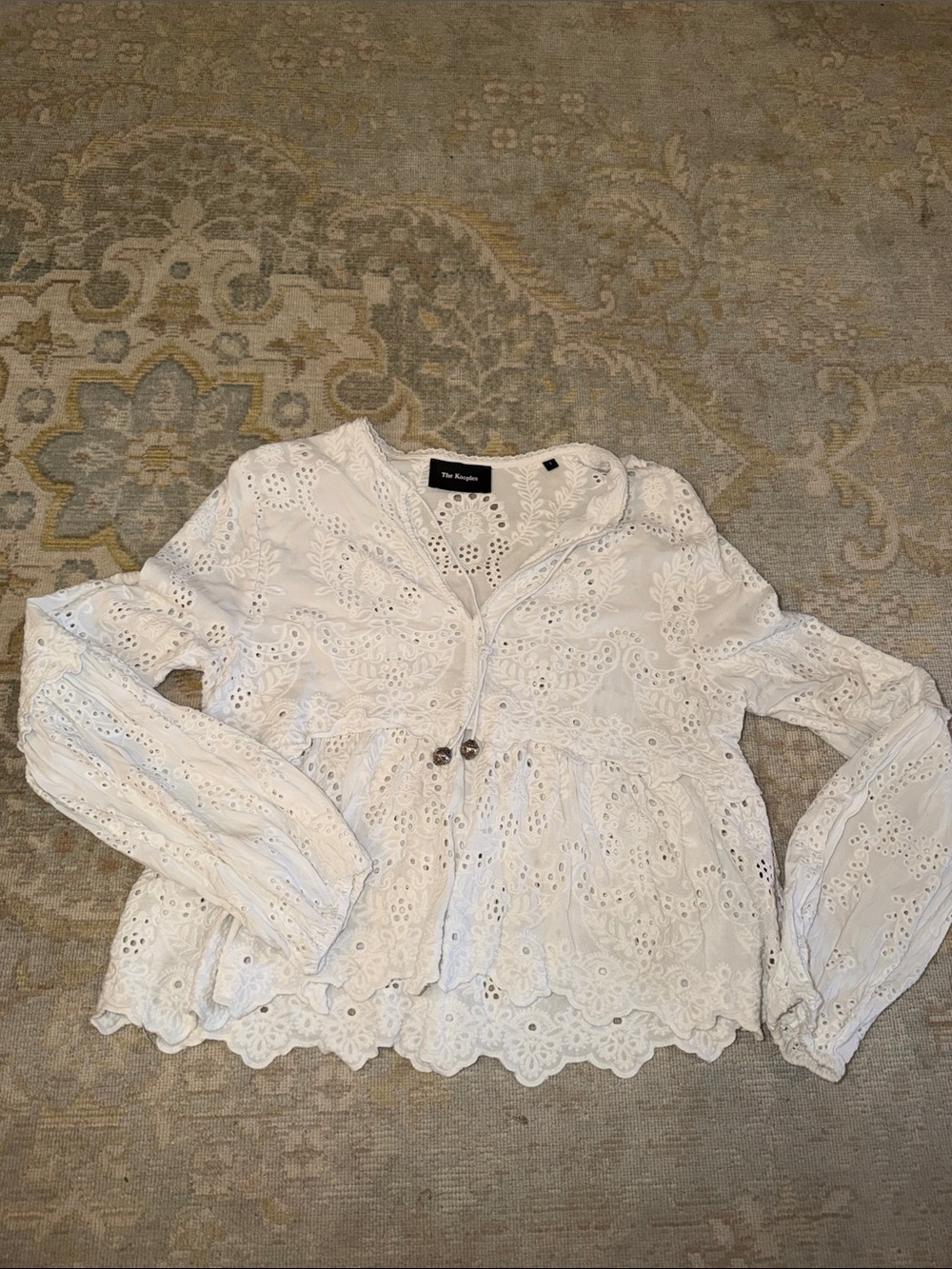 The Kooples White Eyelet Peplum Button-Front Blouse